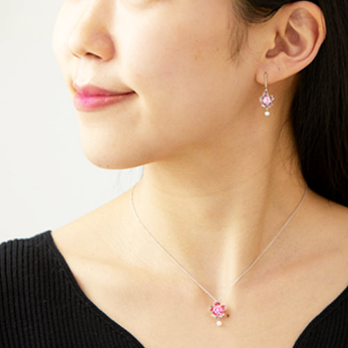 【セット割】「光の桜」一輪天然パール付きペンダントネックレスピアスセット